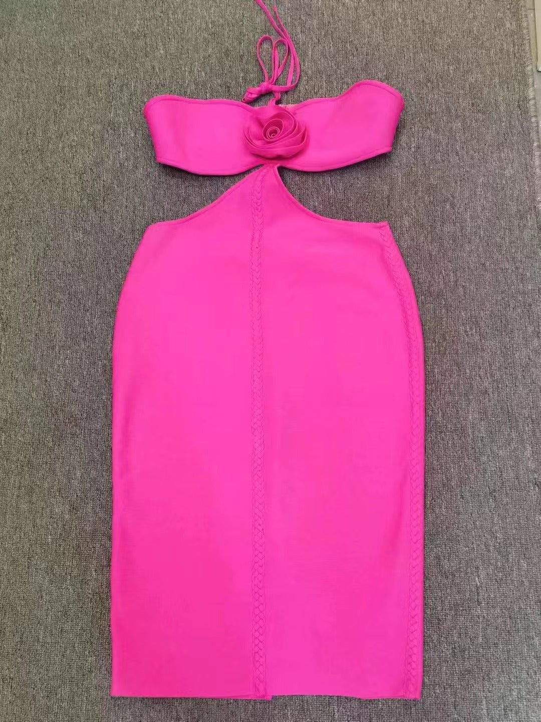 Women Clothing Spring Summer Sexy Halter Cut out Backless Three Dimensional Floral Tight Dress Bella Mia